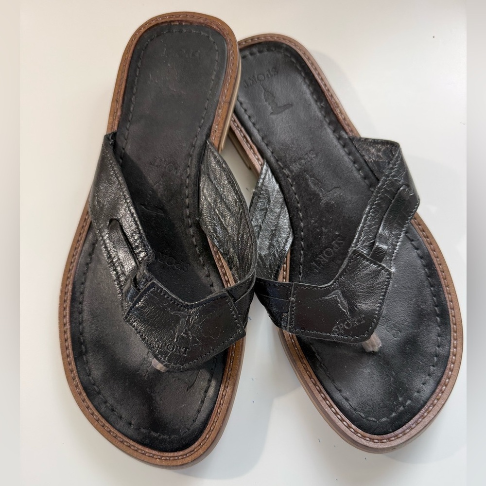 Trussardi Italian Luxury Sport Black Thong Sandals Comfort Slingback 36 US 6